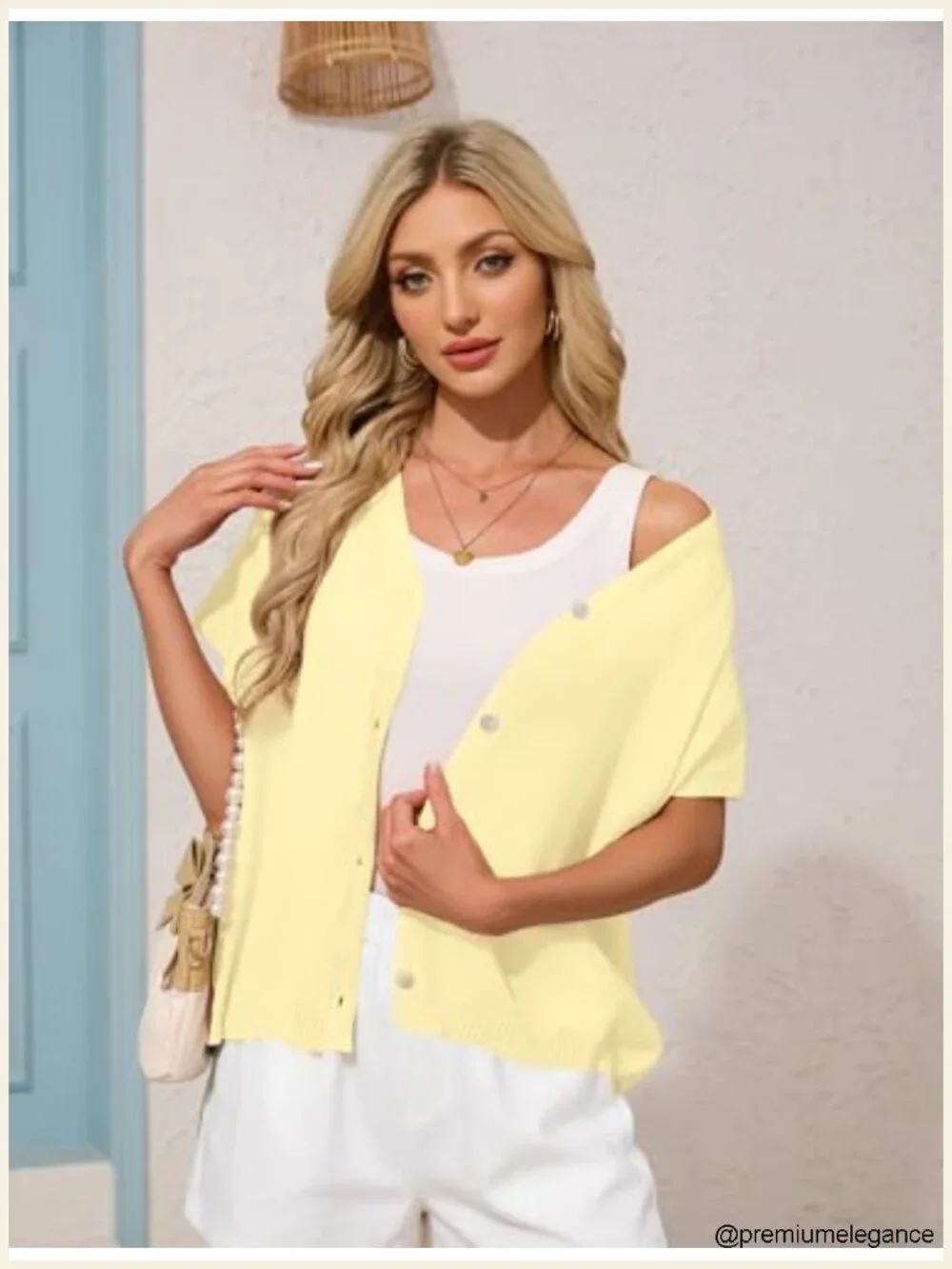 Oversized Batwing Short Sleeve Cardigan V-Neck Knit Lightweight Summer
